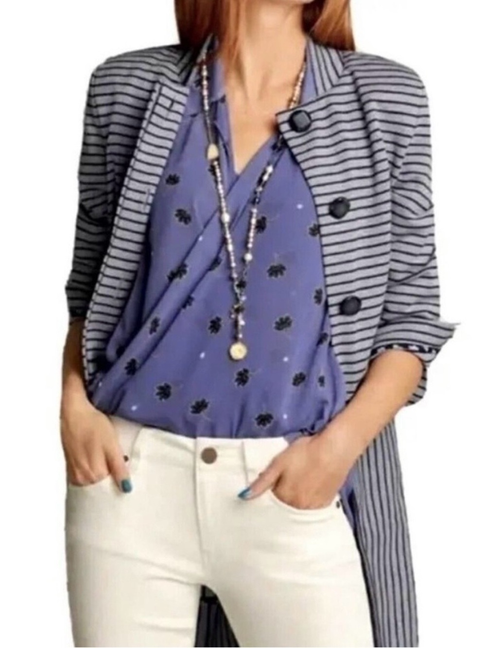CAbi Gray & Black Striped Button-Front Jacket - Picture 3 of 9